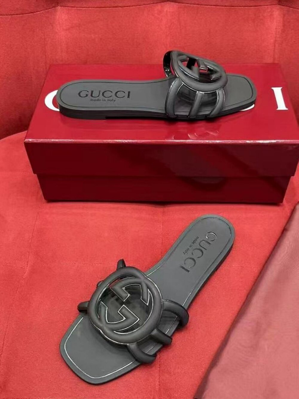Gucci Hollow Out GG Embellished Square Flat Sandals